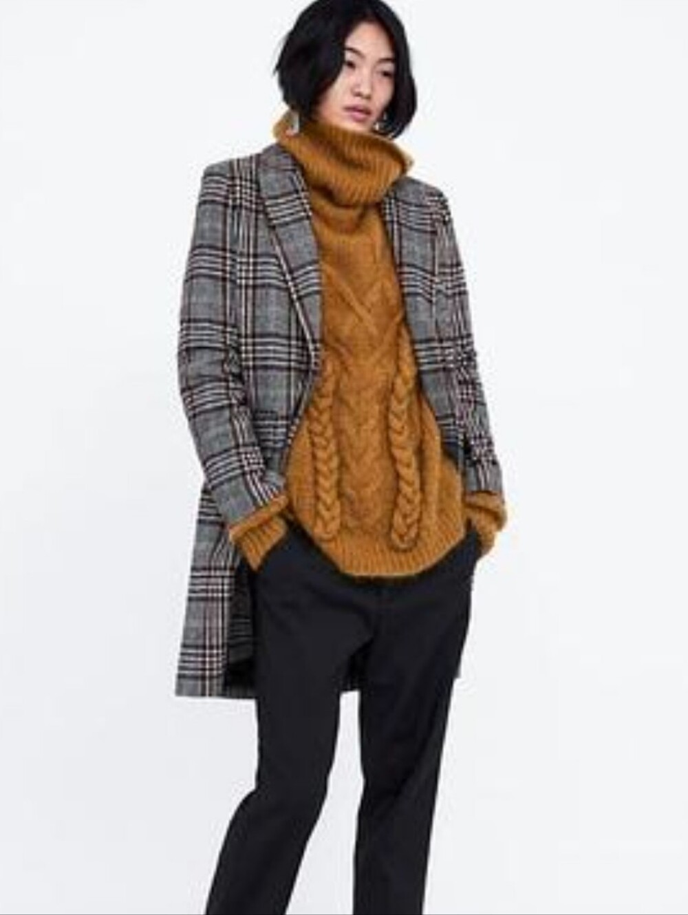 Zara Woman Plaid Trench Coat Jacket Single Button Corporate Boss Menswear XS